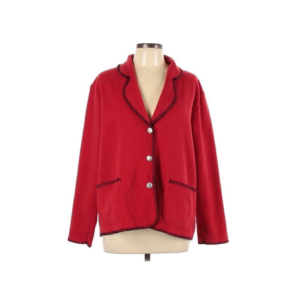 Coldwater Creek Button Down Red Fleece Jacket Blazer Cardigan Women Size Large
